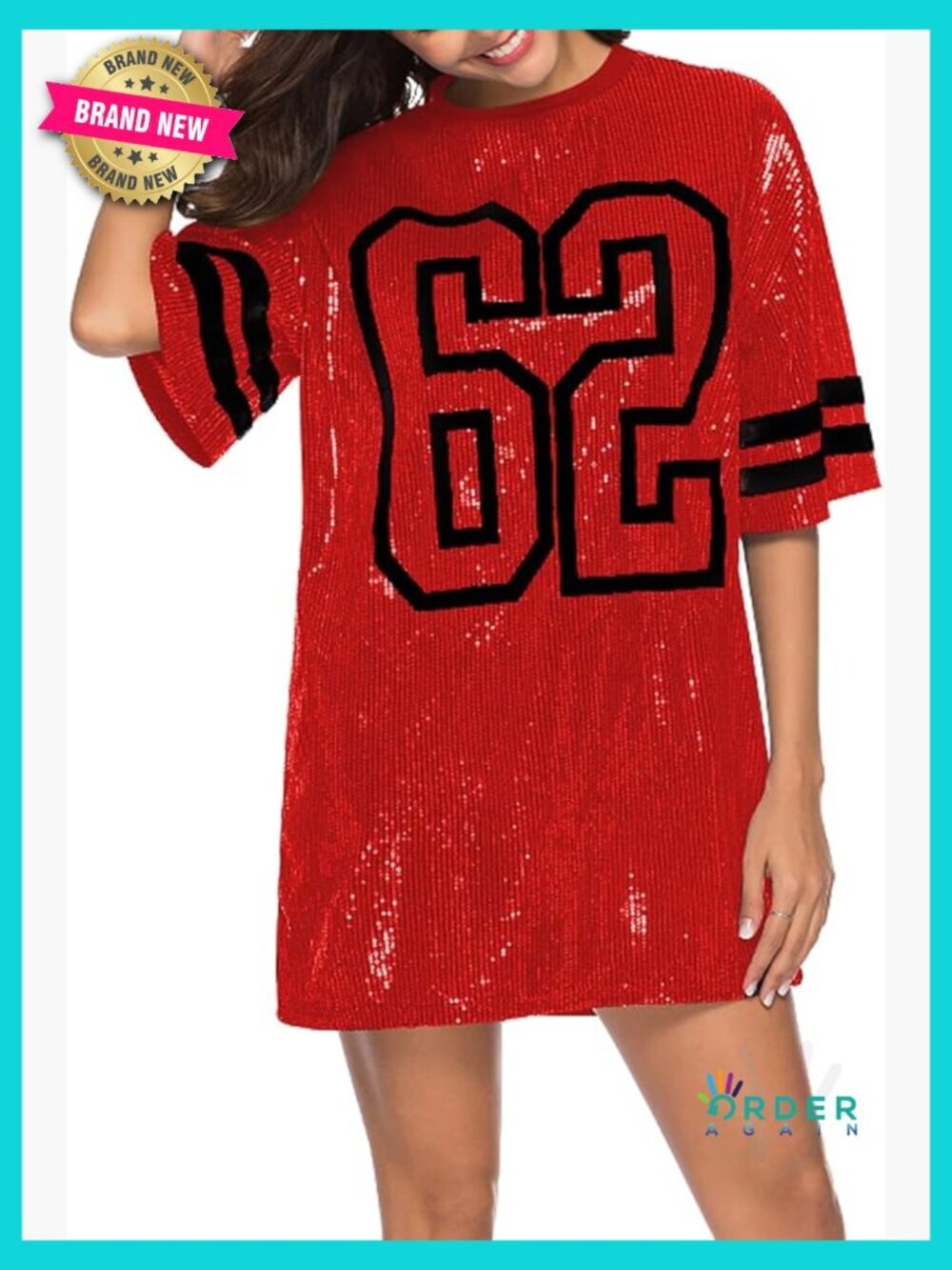 Sequin Letter Print T-Shirt Women Crew Neck Short Sleeve Party Top Loose